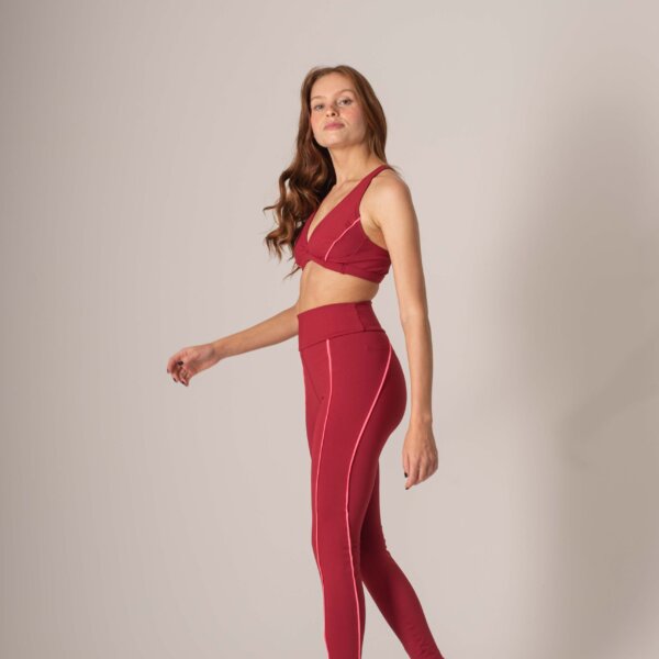 Legging Line Marsala Com Rosa Neon