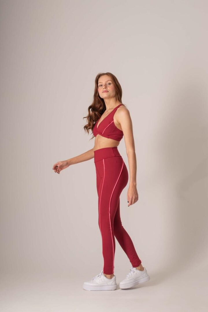 Legging Line Marsala Com Rosa Neon