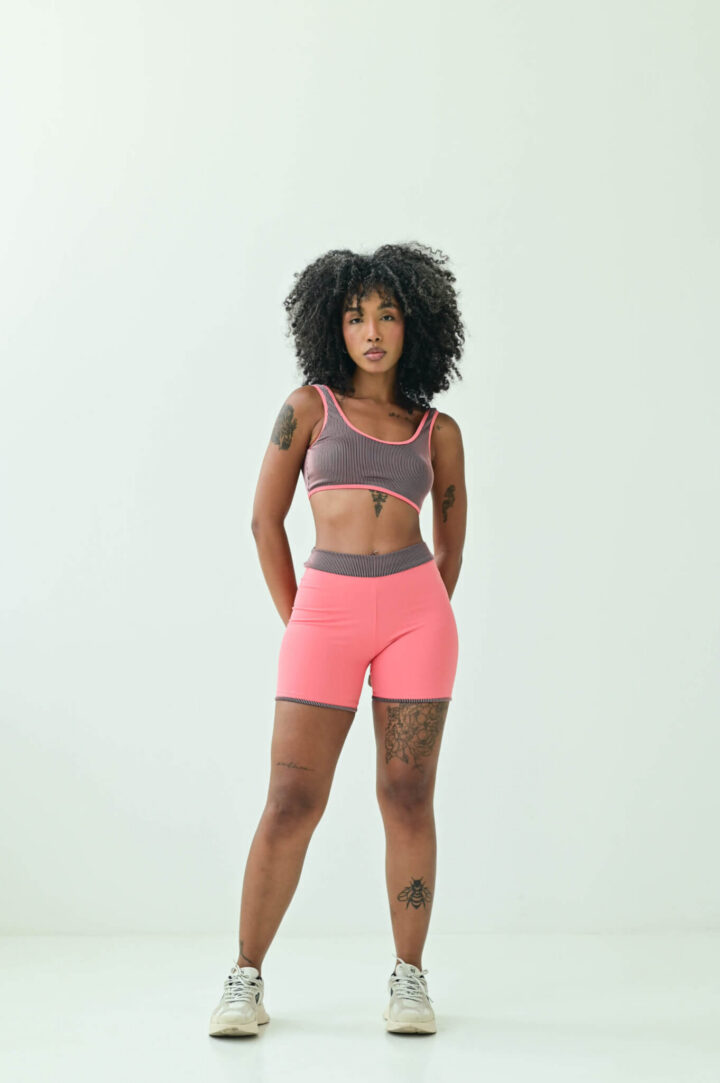 Short Palinha Coral Pink Com Listras