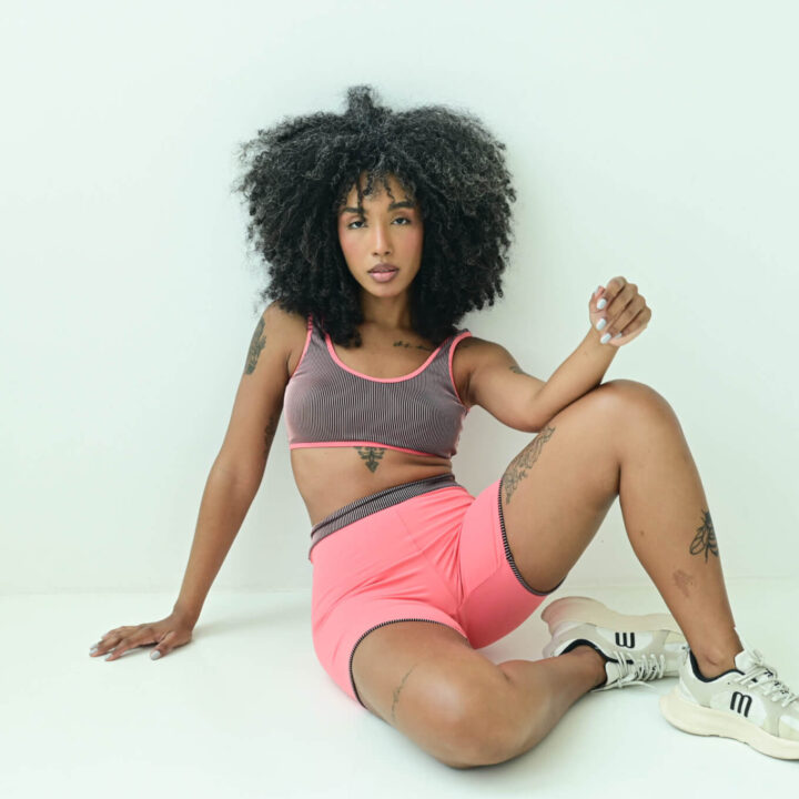 Alternative view of Short Palinha Coral Pink Com Listras