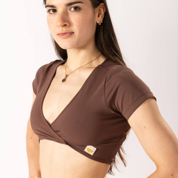 Top Camiseta Decote Marrom